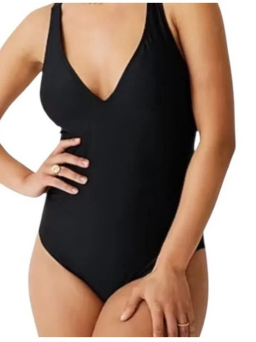 NWT J. Crew Black Plunge V-Neck Cross Back One Piece Swimsuit 8